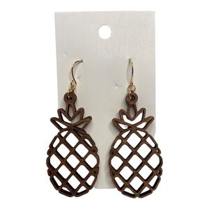 Hand Crafted Wood Pineapple Laser Cut Dangle Pierced Hawaiian Island Earrings